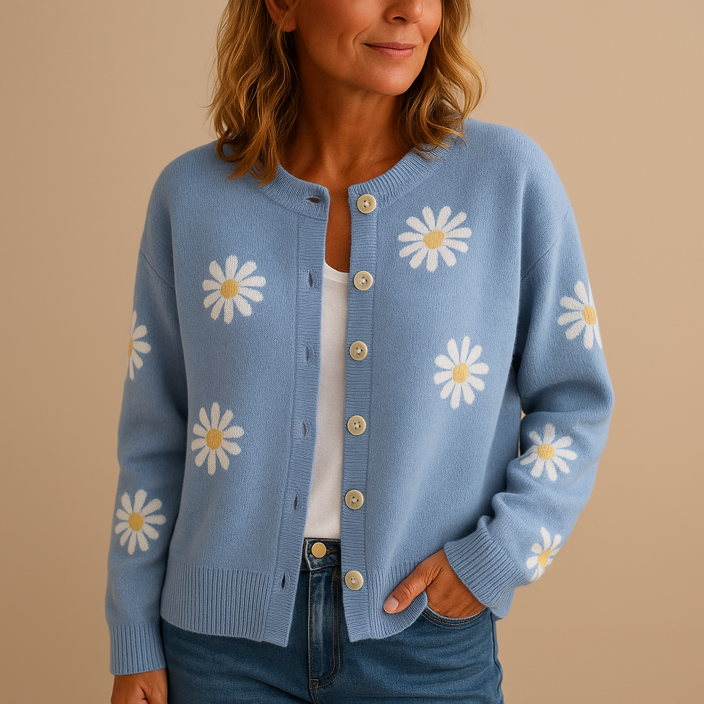 Stylish Knitted Women's Vest with Flower Pattern and Button Closure – Soft Autumn Layering in Blue, Black, Gray 3