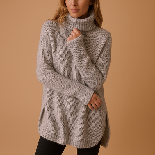 Elegant Long Knitted Women’s Sweater with Carbon Print – Cozy and Soft Design for Autumn and Winter, Available in Sizes S to 3XL