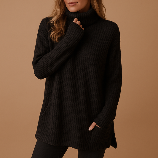 Elegant Long Knitted Women’s Sweater with Carbon Print – Cozy and Soft Design for Autumn and Winter, Available in Sizes S to 3XL