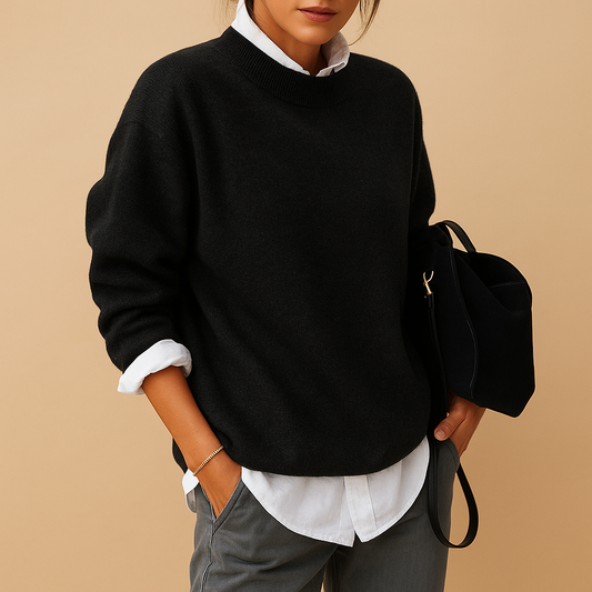 Elegant Women's Woolen Sweater - Minimalist Design, Comfortable Fit, Available in Black, Beige, Taupe, Sizes S to 3XL 1