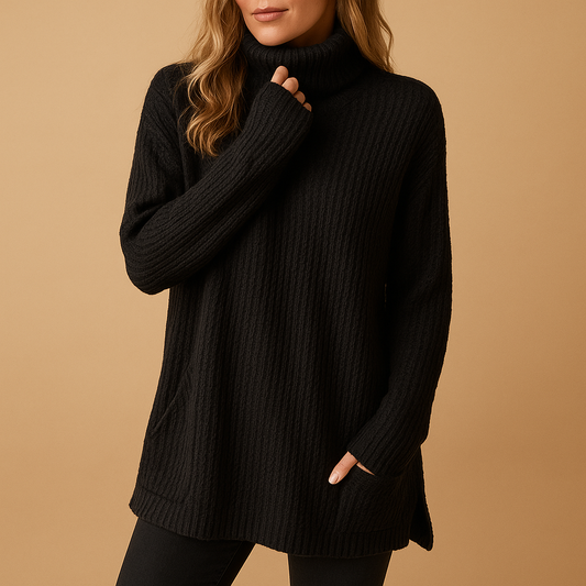 Long Knitted Women's Sweater with Carbon Print – Soft, Comfortable Fit for Autumn and Winter, Sizes S to 3XL 0