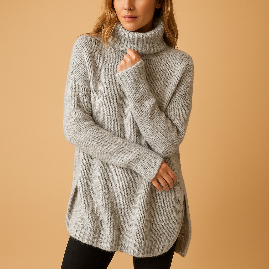 Long Knitted Women's Sweater with Carbon Print – Soft, Comfortable Fit for Autumn and Winter, Sizes S to 3XL 1