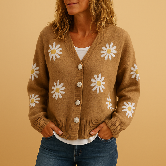 Stylish Knitted Women's Vest with Flower Pattern and Button Closure – Soft Autumn Layering in Blue, Black, Gray 0