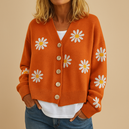 Stylish Knitted Women's Vest with Flower Pattern and Button Closure – Soft Autumn Layering in Blue, Black, Gray 1